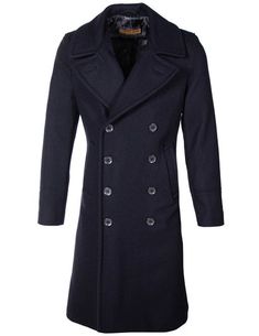 Men's Naval Officers Long Overcoat 790 Navy Double-breasted Business Peacoat, Navy Double-breasted Peacoat, Classic Navy Double-breasted Peacoat, Navy Pea Coat With Double Button Closure For Business, Navy Double-breasted Pea Coat For Business, Classic Navy Pea Coat With Double Button Closure, Double-breasted Peacoat With Double Button Closure, Navy Pea Coat With Buttons For Formal Occasions, Navy Formal Pea Coat With Buttons