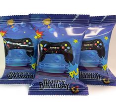 three bags of happy birthday video game controllers