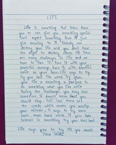 a note written to someone about life