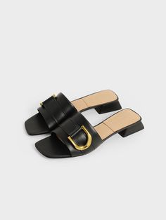 Black Gabine Buckled Leather Mules - CHARLES & KEITH US Kids Belt, Toes Designs, Everyday Shoes, Charles Keith, Modern Square, Shoes Heels Pumps, Leather Mules, Toe Designs, Handle Bag