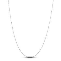 Dynamic diamond-cut beads of 14K white gold nestle to create this elegant women's 1.1mm beaded chain necklace. The 16-inch necklace secures with a lobster clasp. Classic White Gold Ball Chain Jewelry, Classic Cable Chain Necklace With Round Beads, White Gold Ball Chain Necklace Gift, Classic White Gold Satellite Chain Necklace, White Gold Satellite Chain Necklace, Elegant Jewelry With Rolo Chain And Round Beads, White Gold Ball Chain Necklace As Gift, Elegant White Gold Ball Chain Necklace, Sterling Silver White Gold Necklace With Beaded Chain