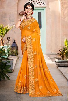 ad eBay - You can wear this saree in Party wedding function and any other occasion. (Slight variation in color is possible due to flash used during photo shoot. Work : Heavy Zari Embroidery & Border Work. Saree Color : Mustard. ). Fitted Embroidered Orange Saree, Spring Embroidered Fitted Saree, Embroidered Fitted Saree For Celebration, Fitted Yellow Saree For Celebration, Celebration Yellow Saree, Traditional Party Saree For Spring, Yellow Long Sleeve Traditional Wear For Party, Traditional Spring Party Saree, Spring Party Saree Semi-stitched