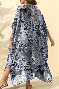 Blue Plus Size Street Dot Leopard Paisley Patchwork Asymmetrical Printing V Neck Irregular Dress Plus Size Dresses Blue Patchwork Maxi Dress For Vacation, Blue Mixed Print Dress, Blue Bohemian Maxi Dress With Asymmetrical Hem, Blue Asymmetrical Maxi Dress For Beach, Asymmetrical Blue Maxi Dress For Beach, Dress Plus, Irregular Dress, Dress Sleeve Styles, Half Sleeve Dresses