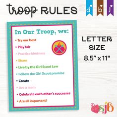 a poster with the words in our troop, we're letter size 8 5 x 11