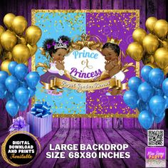 prince and princess birthday backdrop with balloons