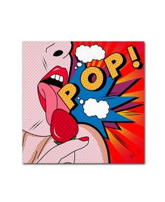 a pop art poster with the word pop on it's face and tongue sticking out