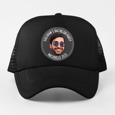 Custom hats with leather patch - printed with cartooned photo of the groom and wording.  You pick the hat, font, font color, and patch color - please see photos for options. All hats have on bottom of hat and plastic snap closure. 5 Panel Front 2.75'' Brim Length; 4.5''x7.0'' Crown How it works: 1. Select hat color, patch color, font, and font coloring.  2. Message us the photo via Etsy messenger. 3. We will crop and cartoon the photo. 4. Hats are printed and delivered to your door Hat Details: 100% Lightweight cotton twill Structured, five-panel, mid-profile Retro fit with woven rope Groomsmen Hats, Bridal Party Hats, Bachelorette Hats, Bachelor Party Favors, Guys Trip, Bachelor Party Gifts, Mens Hat, Personalized Hats, Retro Fits