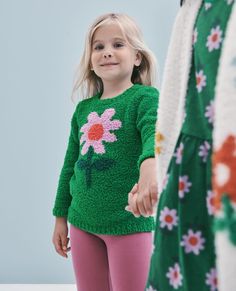 Elegantly soft sweater crafted in our beloved marshmallow yarn, complete with artwork they'll love to wear on every adventure. • Cozy sweater yarns • Easy pullover fit • Like new wash after wash 100% recycled polyester Soft ribbed neck, cuffs and hem Imported. Girl, Girls Clothes, Sweaters & Hoodies, Back to School Outerwear, Back to School clothes. | Marshmallow Sweater - Size 10 - Daisy Pop On Green - Back to School - Hanna Andersson