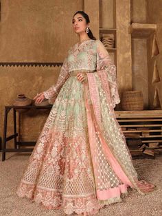 Malangi Fashion Dress try to make sure you have the best experience while selecting and buying your favourite Indian and Pakistani Outfits for any occasion like barat, walima, mehndi, nikkah, dholki, mayu, sangeet, engagement or reception guest in different style dress of salwar kameez, maxi peshwas, gown, saree, lehenga, sharara or ghararara color: Green pink Fabric Details: Net embroidery Maxi front Net embroidery Maxi back Net embroidery dupatta silk trouser replicate by malangi fashion dress Mehndi Dresses Pakistani, Pakistani Sharara, Pakistani Lehenga, Suits Pakistani, Wedding Dresses Pakistani, Mehndi Dresses, Pakistani Salwar, Pakistani Wedding Dress, Designer Salwar