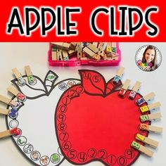 an apple clip board with clothes pins attached to it and the words apple clips in front