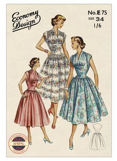 A 1950s Dress with a panel in the front and surplus style bodice at the top. Sleeveless with added  winged cuffs, and a lower waistline. Fastens at  the left side with a zip or placket. The pattern is in Bust 34 ins. Waist 28 ins. Suggested fabrics: Silks, Rayon, Cotton, Nylon The Pattern comes with Step by Step Instructions  and a Helpful Sewing Guide Quite an easy make The PDF Multi-page pattern and Instructions are  easy to download and print PLEASE NOTE: When printing the multi-page  pattern Vintage Dress For Retro-themed Events, Retro Vintage Dress For Retro-themed Events, 1950s Vintage Pattern Dress For Vintage Fashion, 1950s Style Sleeveless Vintage Dress, Retro Sleeveless Dress With Vintage Print, 1950s Style Sleeveless Vintage Dress With Fitted Bodice, Retro Dress With Lined Fitted Waist, 1950s Style Vintage Dress With Fitted Bodice, Sleeveless Vintage Dress With Vintage Pattern