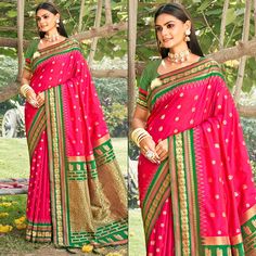 Pink colored saree is made from paithani banarasi silk fabric which is highlighted with beautiful weaving and tassels border as shown. comes along unstitched paithani banarasi silk blouse piece which you can customise as per your design/style. Occasion - You can wear this saree for festivals, functions and ideal for any fashionista. Note:- the actual product may differ slightly in color and design from the one illustrated in the images when compared with computer or mobile screen. Measurements: Saree : Banarasi Silk : 5.5 Mtrs Blouse : Banarasi Silk : 0.8 Mtr Material: Banarasi Silk Stitch Type: Unstitched Occasion: Festive, Sangeet Country of Origin: India Care Guide: Dry Clean Banarasi Silk Dupatta With Latkans For Traditional Ceremonies, Paithani Silk Traditional Wear With Border, Festival Banarasi Silk Saree With Latkans, Paithani Silk Traditional Wear With Border For Ceremonies, Art Silk Saree With Latkans For Festivals, Festive Art Silk Saree With Latkans, Traditional Wear Banarasi Silk With Latkans, Traditional Banarasi Silk Wear With Latkans, Banarasi Silk Traditional Wear With Latkans For Navratri