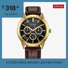 With vintage-inspired style that will never go out-of-date, this latest multi-function Rolan from Citizen takes the classic collection to the next level. The 40mm gold-tone stainless steel case is the perfect base for the watch's black dial, with three sub-dials upon a textured inner sector adding to its distinct appeal. Applied accents and a brown leather strap round out the look, with features including running and 24h time joining day and date indicators to balance the chic aesthetics with f… Leather Chronograph Watch With Skeleton Dial, Brown Chronograph Watch With Rectangular Dial And Subdials, Business Chronograph Watch With Skeleton Dial In Brown, Brown Chronograph Watch With Rectangular Dial, Brown Chronograph Watch With Skeleton Dial For Business, Business Brown Chronograph Watch With Skeleton Dial, Brown Metal Dial Business Watch, Vintage Leather Chronograph Watch With Round Dial, Brown Leather Chronograph Watch With Metal Dial