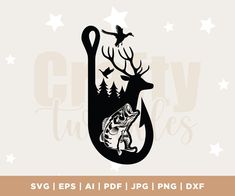 the silhouette of a deer and bird is shown in this svg file