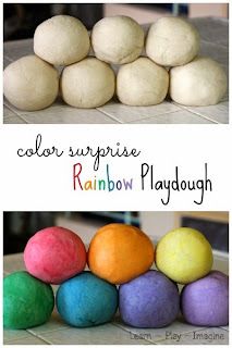 rainbow playdoughs are made with color surprise and white, yellow, green, blue, pink, orange