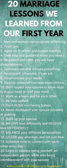 a poster with the words 20 marriage lessons we learned from our first year on it