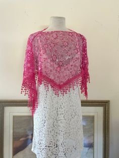 Lace poncho, Poncho top, Pink Poncho,Fringed,poncho, small Pretty semi sheer pale pink color 348 Lace poncho, Poncho top, Pink Poncho,Fringed,poncho, small Spring Fringe Poncho One Size, Fringe Poncho For Summer, One Size Spring Poncho With Tassels, Spring Poncho With Scarf, Spring Poncho One Size With Tassels, Spring Poncho With Scarf In One Size, One Size Tassel Poncho For Spring, Spring Poncho With Tassels, Spring Poncho With Tassels One Size