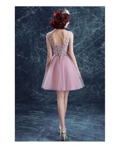 Shop affordable pink a-line v-neck short tulle formal dress with flowers online. Custom-made any size or color. Pro since 2009. Pink V-neck Bridesmaid Dress For Party, Pink V-neck Mini Dress For Prom, Pink Tulle Bridesmaid Dress With Sweetheart Neckline, Pink Tulle V-neck Evening Dress, Pink V-neck Bridesmaid Dress For Prom Season, Pink V-neck Bridesmaid Dress For Prom, Elegant Pink Tulle Mini Dress, Elegant Pink Tulle Bridesmaid Dress, Pink Mini Length Evening Dress For Prom