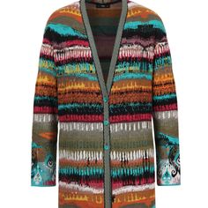 Ivko Woman New With Tags Coat Coatigan Cardigan Sunset Motif Schwarz Size Xl/42 European. Multi-Color Colorful Long Jacket. V-Neck. Button Down. Style # 211603.19 Purchased In Europe From An Ivko Woman Boutique. I Have Proof Of Authenticity. Authenticity Guaranteed. Multicolor V-neck Outerwear For Fall, Multicolor V-neck Outerwear For Layering, Designer Spring Cardigan With Button Closure, Designer Long Sleeve Spring Cardigan, Winter V-neck Blazer With Button Closure, Designer Long Sleeve Jacquard Knit Cardigan, Winter Jacquard Knit Workwear Outerwear, Designer Jacquard Knit Winter Cardigan, Designer Jacquard Knit Winter Outerwear