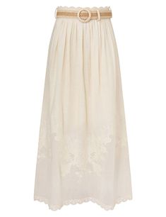 The Waverly Embroidered Midi Skirt in Tea from our Summer Swim 2024 Collection. A linen midi skirt featuring a fixed waist with side seam pockets and embroidery throughout. How To Style A Maxi Dress, Swim 2024, Ivory Palette, Sable Coat, Linen Midi Skirt, Garment Care Labels, Zimmermann Dress, Summer Swim, Feather Dress