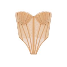 Expertly crafted with a delicate shell pattern, this bustier top features pleated detailing and a sheer mesh design. Its strapless style and lace-up back provide a comfortable and flattering fit. Available in a soft apricot hue, perfect for adding a touch of elegance to any outfit. Fabric: Medium Stretch Material: Organza (Polyamide) Elegant Nylon Corset With Built-in Bra, Sleeveless Mesh Corset Dress, Sheer Mesh Sleeveless Corset Dress, Sheer Sleeveless Mesh Corset Dress, Elegant Sleeveless Mesh Corset Dress, Sleeveless Mesh Corset Dress For Summer, Strapless Mesh Corset With Boned Bodice, Summer Sleeveless Mesh Corset Dress, Party Mesh Corset With Boned Bodice