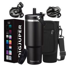 an image of a travel mug and other items that are included in the package for purchase