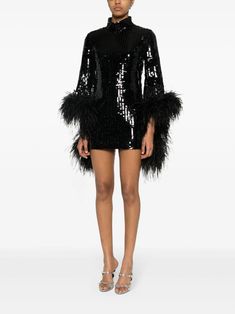 Taller Marmo Del Rio Disco Sequinned Mini Dress - Farfetch Luxury Sequined Evening Mini Dress, Luxury Sequin Mini Dress For Cocktail, Luxury Sequined Mini Dress, Luxury Mini Dress With Sequins, Chic Sequin Dress With Feathers, Luxury Black Embellished Sequin Dress, Chic Sequin Cocktail Dress With Feather Trim, Chic Sequin Dress With Feather Trim For Cocktail, Winter Sequined Mini Dress For Cocktail