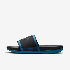 Cheer your team to victory in comfort with the Nike Offcourt (NFL Carolina Panthers) Slide. A cushy synthetic leather strap features your team’s logo, while an innovative foam midsole makes this slide so comfy, you’ll never want to take it off. Comfortable Slip-resistant Sports Slides, Nike Sporty Slip-resistant Slides, Synthetic Sport Sandals With Cushioned Footbed For Light Sports, Sporty Slide Sport Sandals For Sports, Sporty Cushioned Slide Sport Sandals, Functional Sport Sandals With Slip-resistant Sole, Functional Slip-resistant Sport Sandals, Sporty Slide Sandals, Casual Slip-resistant Slides For Training