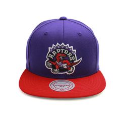 a purple and red snap back hat with the word rappops on it, in front of a white background