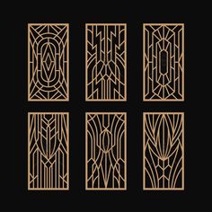 the art deco style is shown in gold and black, with four different designs on each side