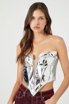 Metallic Bustier Tube Top | Forever 21 Black Knit Top, Oversized T Shirt Dress, Strappy Crop Top, Corset Crop Top, Leather Corset, Forever21 Tops, Print Crop Tops, White Crop Top, Black Crop Tops