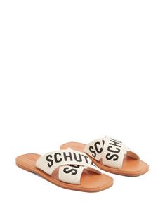 Schutz logo-print Straps Slides - Farfetch Casual Sandals With Logo Strap For Spring, Logo Print Slip-on Sandals For Summer, Slip-on Sandals With Logo Print For Summer, Summer Slip-on Sandals With Logo Print, Casual Open Toe Slides With Logo Print, Summer Slide Sandals With Logo Print, Summer Slide Sandals With Logo, Flat Sandals With Logo For Summer, Logo Open Toe Slides For Beach