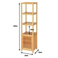 a wooden shelf with three shelves on each side and measurements for the bottom part of it