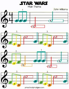 star wars music sheet with notes and numbers for children to play on the piano or violin