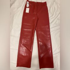 Nwt Aritzia Melina Pant High Waisted Vegan Leather Pants Size 6 Color Is Rosy Red Beautiful Pants!! They Just Don’t Fit Me Right Red Straight Pants For Night Out, Red Straight Leg Pants For Fall, Chic Red Straight Leg Bottoms, Red Straight Leg Bottoms For Night Out, High Waist Red Pants For Fall, High-waisted Red Leather Pants For Spring, Red High Waist Leather Pants For Spring, High Waist Red Leather Pants For Spring, Spring Red High-waist Leather Pants