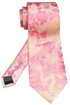 PRICES MAY VARY. Material 100% care-free microfiber ,Dimensions 58.27 x 3.54)"/(148 x 9)cm (L x W).Weight 40-60 g. Love's first blush begins with this Floral Gragon Paisley Tie in Soft Blush, from the menswear experts at Vizakiss. Expertly jacquard woven from premium silk fabric, this tie boasts a beautiful blush hue, gold flying dragon and elegant peony design that adds charm to any gentleman's ensemble. Create an ideal wedding look by pairing this handsome tie with a white dress shirt and a cl Peony Embroidery, Peony Design, School Ties, Formal Tie, Flying Dragon, Gold Tie, Mens Silk Ties, Boys Ties, Plain Outfits