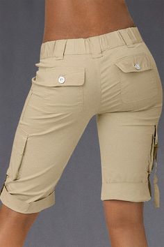 Flap Pocket Taped Low Waist Bermuda Shorts Beige Bottoms With Pockets For Outdoor Activities, Casual Short Length Capris With Pockets, Casual Short Capris With Pockets, Casual Short-length Capris With Pockets, Short Pants For Outdoor Activities In Spring, Spring Pants For Outdoor Activities, Short Length, Beige Shorts With Pockets For Outdoor Activities, Khaki Shorts Outfit, Summer Jean Shorts Outfit