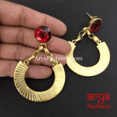 Ivanka Golden Red Fusion Earrings/Handmade Earrings/ Statement earrings Dual Earrings Golden, Golden Red, Stylish Earrings, Party Earrings, Stylish Earring, Red Stone, Matte Gold, Flower Earrings, Bright Red