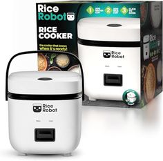 the rice cooker is next to its box