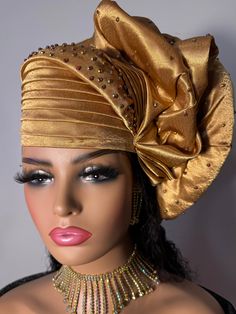 This is ready to wear hand made African head wrap for ceremony , one size fits all. African Head Wraps Dresses, How To Make Turban, Turban Headband Tutorial, Fascinator Hats Outfit, Bohemian Hats, African Hair Wrap, Church Lady Hats, Church Suits And Hats, Ethiopian Clothing