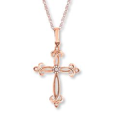 Rose Gold Cross Necklace With Diamond Accents, Rose Gold Cross Jewelry With Diamond Accents, Solitaire Diamond Pendant, Jewelry Advice, Diamond Cross Necklaces, Gold Pendant Jewelry, Necklace For Her, Cultured Pearl Necklace, Gold Earrings Designs