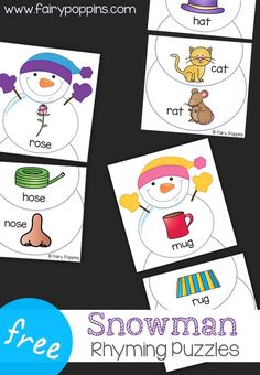 free printable snowman rhyming puzzles for kids