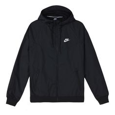 Men's Nike Windrunner Hooded Woven Windbreaker Sports Jacket 727325-010 Black Waterproof Hooded Jacket For Sports, Waterproof Hooded Track Jacket For Streetwear, Hooded Waterproof Track Jacket For Streetwear, Waterproof Hooded Track Jacket For Winter, Hooded Waterproof Track Jacket For Winter, Winter Waterproof Hooded Track Jacket, Sporty Hooded Windbreaker With Fleece Lining, Sporty Windbreaker With Drawstring Hood For Winter, Sporty Waterproof Hooded Jacket For Sports