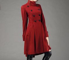 cashmere  coat 082 by YL1dress on Etsy, $159.00 Solid Knee-length Winter Outerwear, Red Long Pea Coat With Buttons, Winter Knee-length Outerwear With Button Closure, Knee-length Outerwear With Button Closure For Winter, Red Wool Coat With Buttons For Fall, Red Wool Coat With Buttons For Winter, Red Winter Outerwear With Button Cuffs, Winter Coat Women, Red Wool Coat