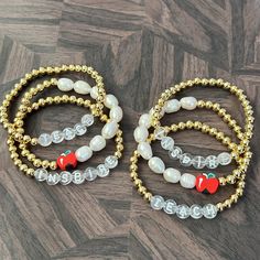 ✨Perfect gift for teachers ✨ Set of 3 or choose from scroll down  ✨made of gold plated beads ✨ also choose size from scroll down  ✨ shipping is free when you spend more than $35 Teacher Bracelet, Wrist Stacks, Bracelet Ideas, Miami Fl, Teacher Gifts, Miami, Craft Ideas, Gold Plate, Beaded Bracelets