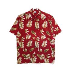 "Premier Y2K vintage short sleeve Hawaiian shirt Decorated with a tropical foliage & leaf pattern. Button down top. Perfect for Ibiza and festivals, wear as an overshirt with a fresh tee. Material made from polyester ▪️ Label size XL. Loose / oversized fit ▪️ Pit to pit - 27\" ▪️ Length from shoulder - 32\" 🎨 Colour - Red, Brown, Tan & White 💚 Excellent retro condition 💥 FREE UK SHIPPING 📦 Bundle discounts available on orders of 2+ items ✅ Tracked worldwide shipping 🌍 Europe - £7   🌎 Rest of the world - £10 ‼️ Please check your address at checkout ⛔️ No returns 2000s 00s noughties unisex womens summer beach casual exotic Hawaii flowers tall baggy fern leafs batik Honolulu botanical extra large plus size plant 7157R-PP55-200" Relaxed Fit Collared T-shirt For Beach, Summer Printed T-shirt With Camp Collar, Collared Camp Shirt With Hibiscus Print For Summer, Spring Beach Hibiscus Print Camp Shirt, Collared Hawaiian Shirt With Floral Print For Summer, Hawaiian Printed Relaxed Fit Shirt, Summer Shirt With Printed Camp Collar, Summer Shirt With Printed Design And Camp Collar, Summer Patterned Hawaiian Shirt