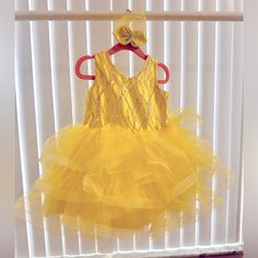 Yellow Dress Perfect For Any Occasion. Sizes 2t Maybe Wear 3tis The Child Slim. Like New Never Used. Include Hair Accessories Spring Festive Princess Dress With Ruffles, Yellow Princess Dress For Birthday In Spring, Cute Yellow Princess Dress For Party, Cute Yellow Princess Party Dress, Yellow Sleeveless Pageant Dress, Cute Yellow Tutu Dress For Party, Yellow Princess Dress For Summer Birthday, Fitted Tutu Dress For Summer Festivities, Yellow Princess Dress With Ruffles For Dress-up