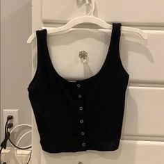 Black Crop Top With Button Things Down The Middle!! Super Cute Size Small! Never Worn!! Black Casual Tops With Button Closure, Casual Black Tops With Button Closure, Trendy Buttons Top For Night Out, Trendy Buttoned Top For Night Out, Buttoned Tops For Summer Nights Out, Summer Top With Button Closure For Night Out, Summer Tops With Buttons For Night Out, Trendy Tops For Night Out With Buttons, Summer Night Out Tops With Buttons