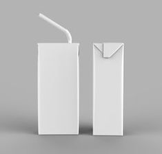 an empty white box with a straw in it and a paper bag next to it