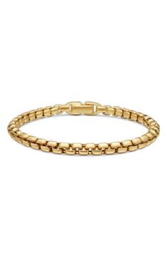 Inspired by classical and original motifs, this bracelet is meticulously crafted by artisans to be worn alone, layered or adorned with a pendant. 8" length (size medium) Push-clasp closure 18k gold Imported Bracelet Men Gold, Yurman Bracelet, David Yurman Mens, David Yurman Bracelet, Mens Gold Bracelets, Bracelet Men, Mens Accessories Jewelry, David Yurman, Tennis Bracelet